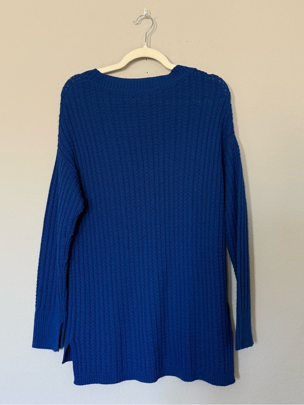 Ann Taylor Cobalt Blue Ribbed Wool Blend Crewneck Sweater Long Sleeve - Picture 5 of 7